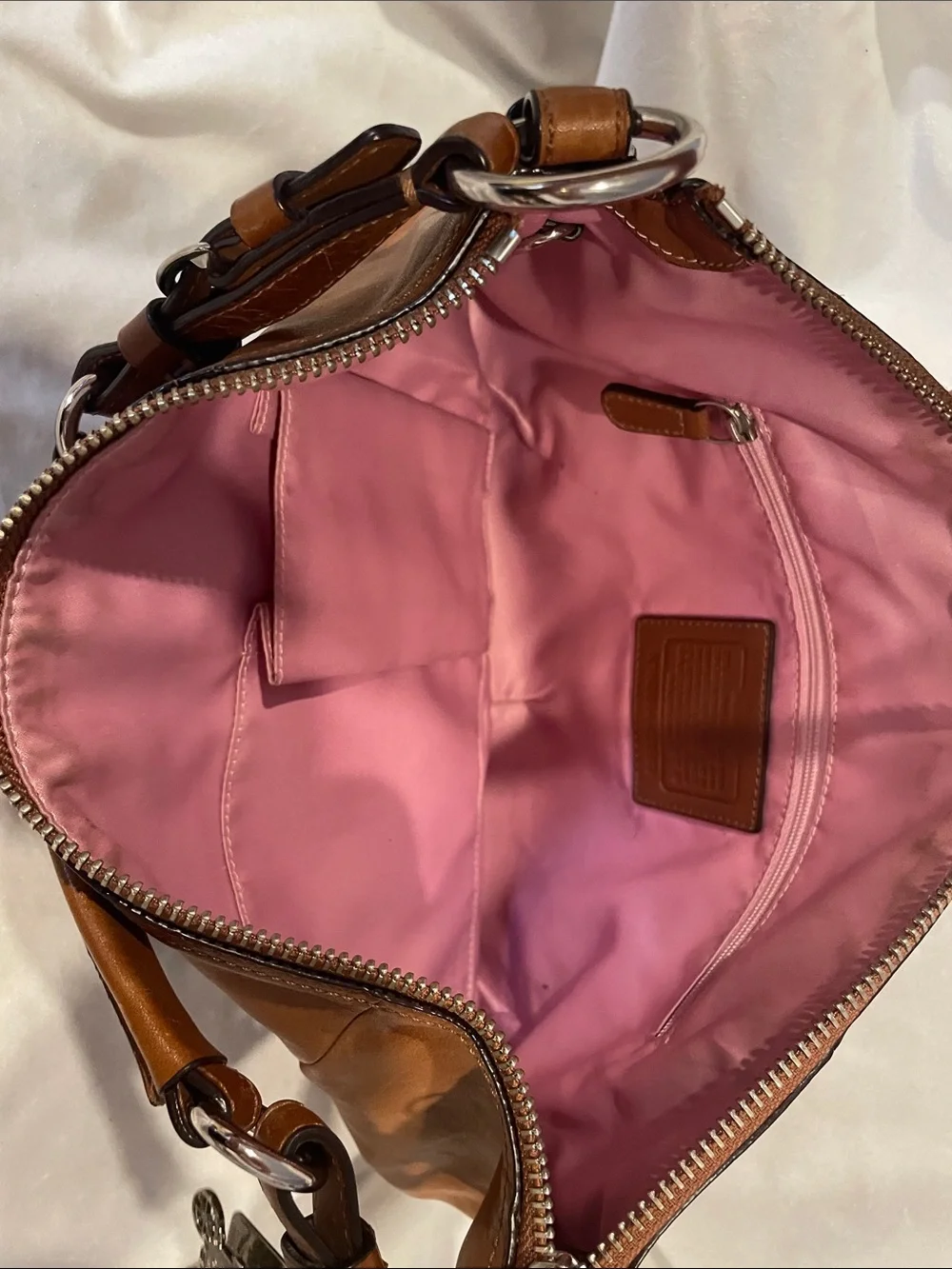 Y2K Coach Brown Leather Shoulder Hobo Bag with Chain Charm